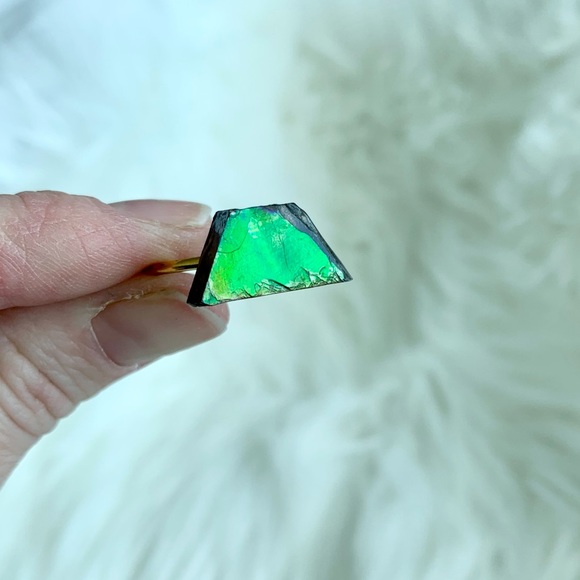 Green Ammolite Stone 14k Gold Ring Adjustable Size - Picture 3 of 12